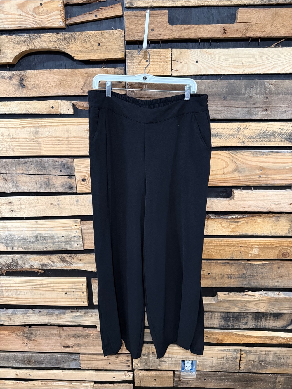 Adrianna Papell Black Wide Leg Pull On Elastic Waist Back Pants Size Large